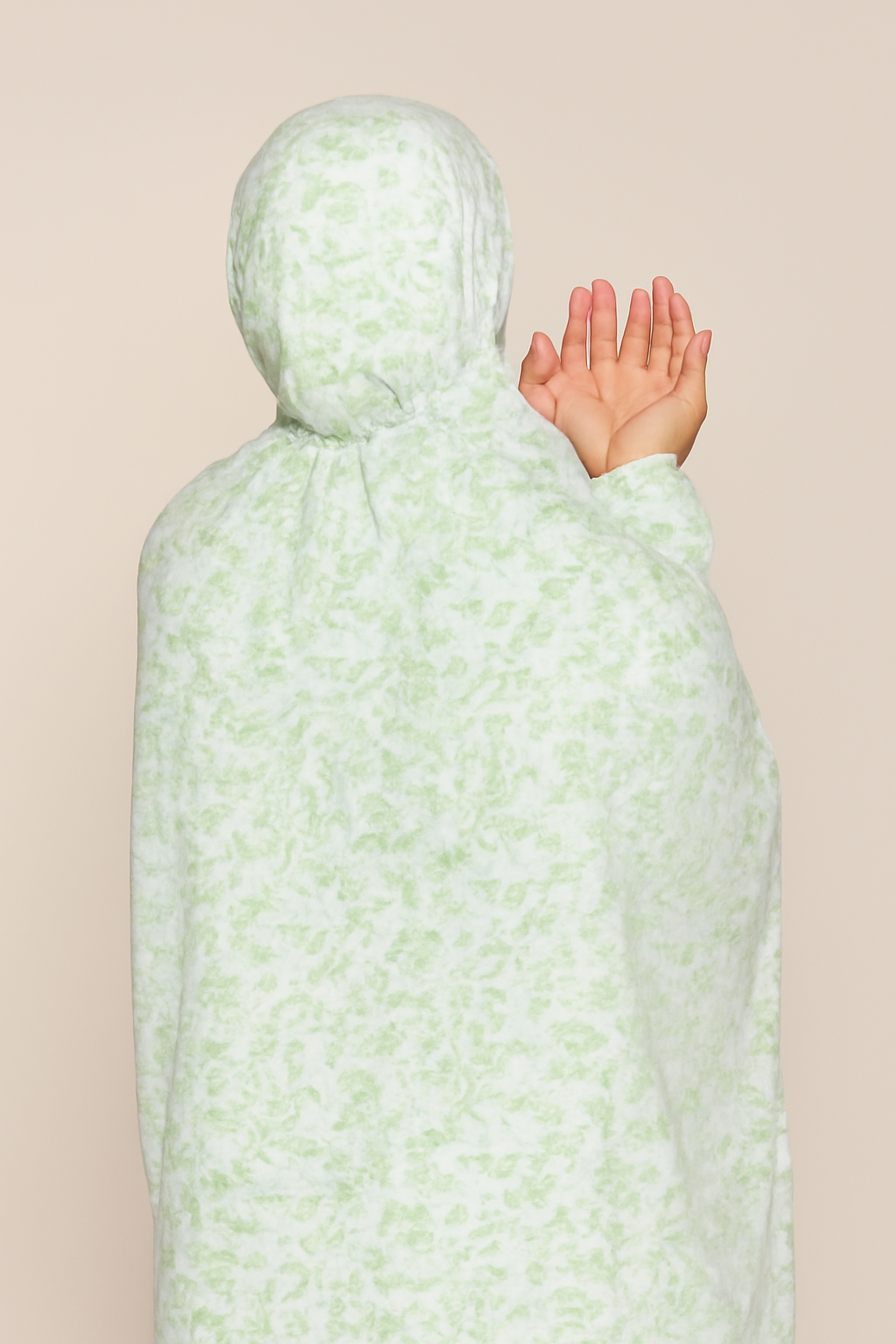 FULL COVERAGE NAMAZ CHADAR WITH SLEEVES - WHITE GREEN